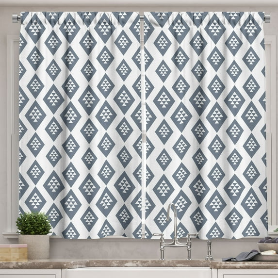 Ambesonne Aztec Boho Kitchen Curtains, Modern Style of Pattern, 55"x39", White and Slate Blue