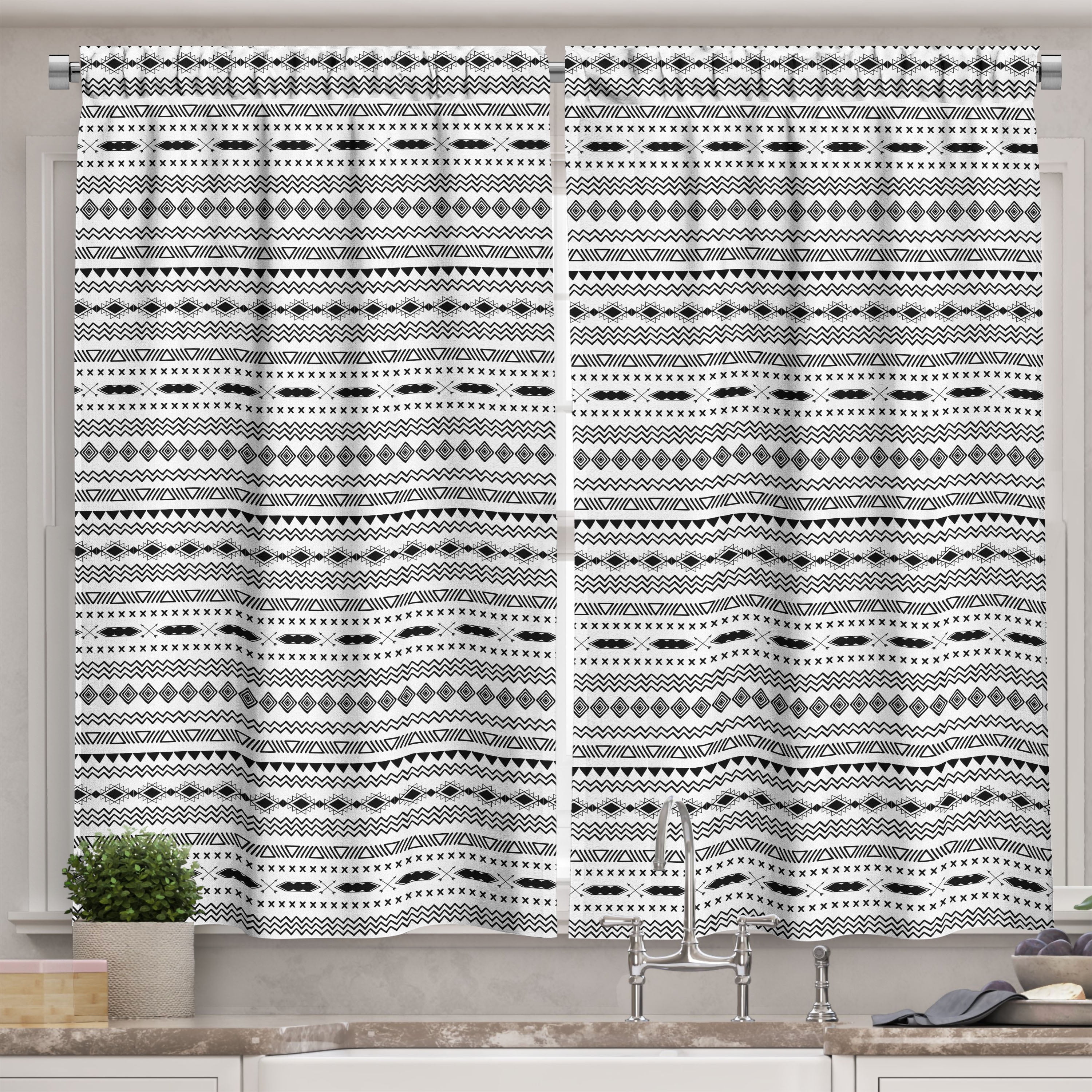 Ambesonne Aztec Boho Kitchen Curtains, Tribal Arrow Mexican, 55"x39", White and Black - Walmart.com