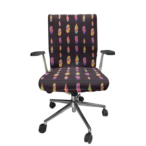 Ambesonne Aztec Boho Office Chair Cover Stretchable High Back, Colorful Feathers Dots, Multicolor