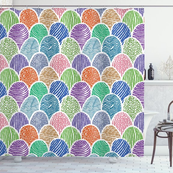 Ambesonne Aztec Boho Shower Curtain, Fish Scale Look Hills, 69"Wx84"L, Multicolor