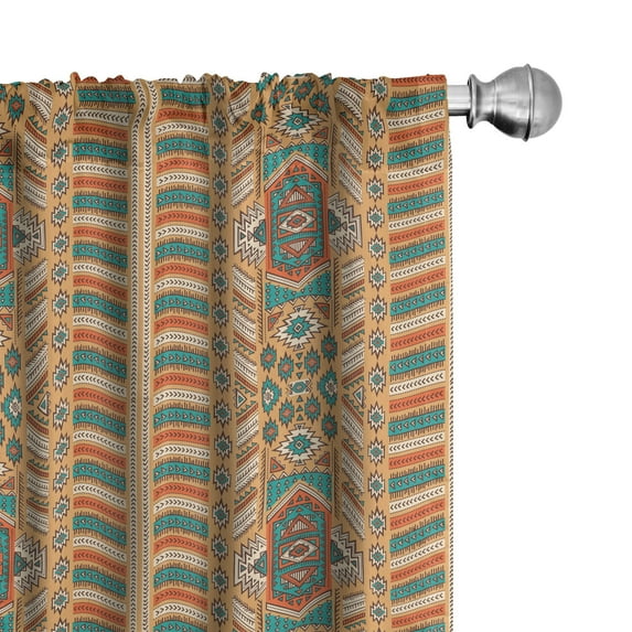 Ambesonne Aztec Curtains, Tribal Bohemian Illustration, Pair of 28"x84", Apricot Orange and Teal
