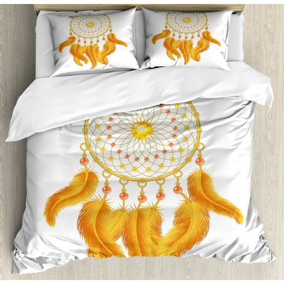 Ambesonne Aztec Duvet Cover Sets, American Indigenous, 2-King, Marigold White