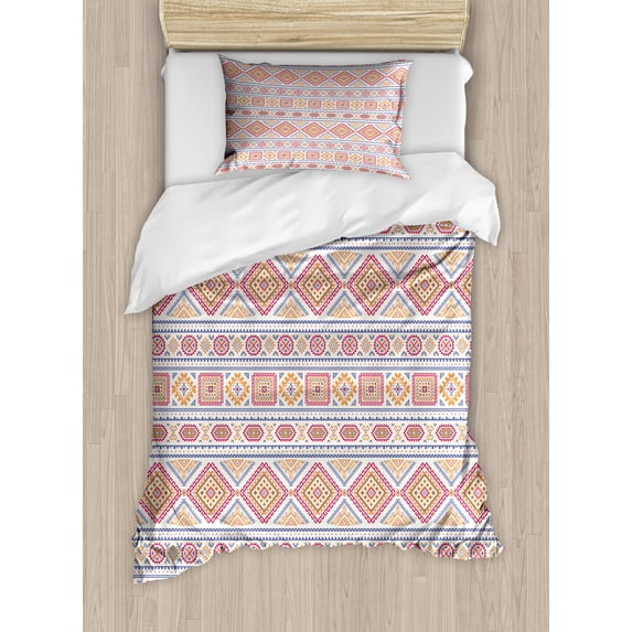 Ambesonne Aztec Duvet Cover Sets, Medieval Folklore Influences, 2-Twin, Apricot Dark Pink