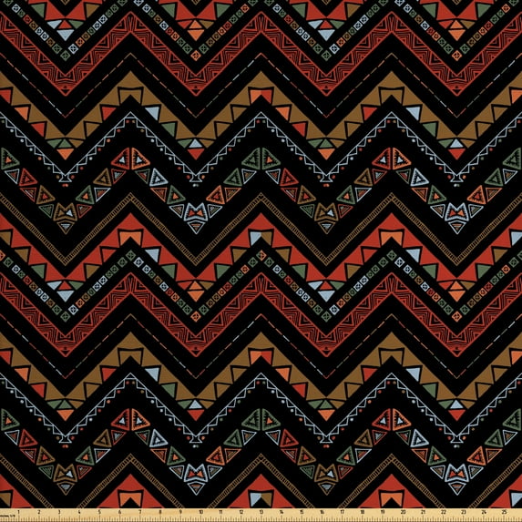 Ambesonne Aztec Fabric by the Yard Upholstery, Ethnical Zigzag Chevron Art, 2 Yards, Charcoal Grey Vermilion