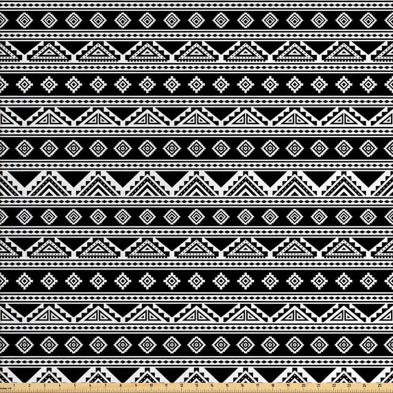 Ambesonne Aztec Fabric by the Yard Upholstery, Monochrome Aboriginal Motifs, 5 Yards, Charcoal Grey White