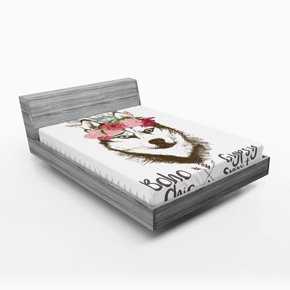 Ambesonne Aztec Fitted Sheet, Flowers Feathers Husky, Full Size, Multicolor