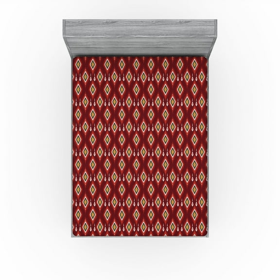 Ambesonne Aztec Fitted Sheet, Rhombus Pattern Ethnic Vibes, California King, Raspberry and White