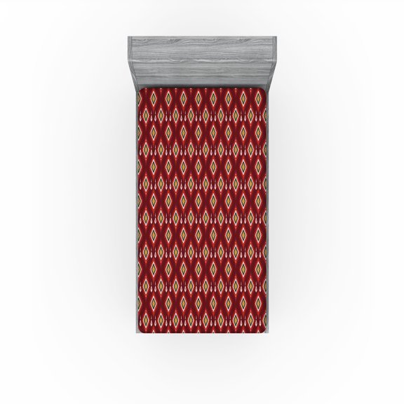 Ambesonne Aztec Fitted Sheet, Rhombus Pattern Ethnic Vibes, Twin Size, Raspberry and White