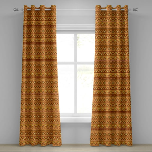 Ambesonne Aztec Grommet Curtain, Folkloric Triangles Suns, 50" x 72", Orange Yellow Burgundy