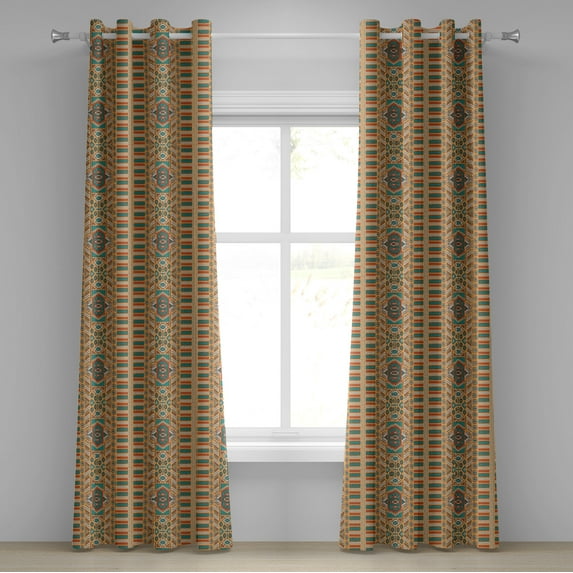 Ambesonne Aztec Grommet Curtain, Tribal Bohemian Illustration, 50" x 108", Apricot Orange and Teal