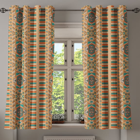 Ambesonne Aztec Grommet Curtain, Tribal Bohemian Illustration, 50" x 54", Apricot Orange and Teal