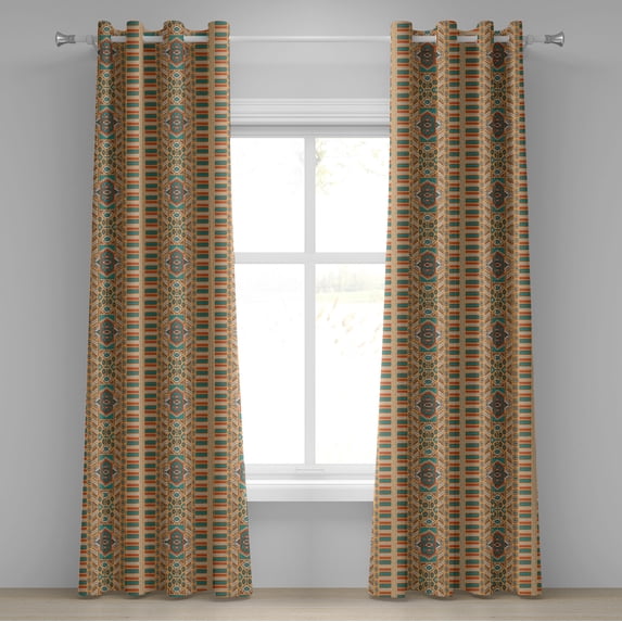 Ambesonne Aztec Grommet Curtain, Tribal Bohemian Illustration, 50" x 84", Apricot Orange and Teal