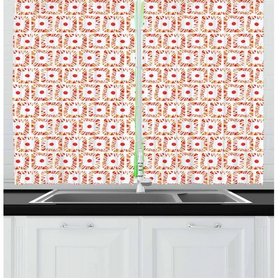 Ambesonne Aztec Kitchen Curtains, Large Dots Hippie Culture, 55"x39", Scarlet Vermilion White