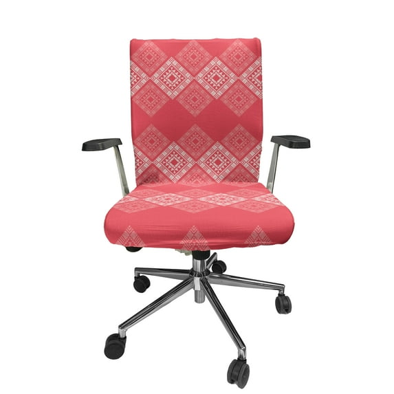 Ambesonne Aztec Office Chair Cover Stretchable High Back, Square and Triangle Forms, Dark Coral and Pale Eggshell