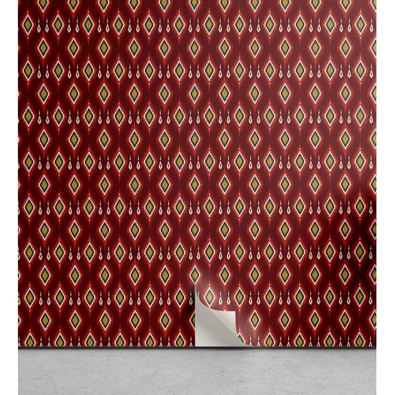 Ambesonne, Aztec Peel & Stick Wallpaper for Home, Rhombus Pattern Ethnic Vibes, 13"x36", Raspberry and White
