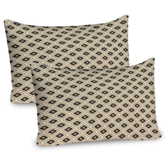 Ambesonne Aztec Pillow Sham 2 Pack, Boho Mexican Pattern, 26"x20", Black Amber Beige