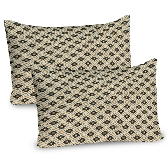 Ambesonne Aztec Pillow Sham 2 Pack, Boho Mexican Pattern, 36"x20", Black Amber Beige