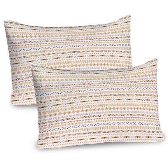 Ambesonne Aztec Pillow Sham 2 Pack, Geometrical Continuous Art, 26"x20", Almond and Dark Rosewood
