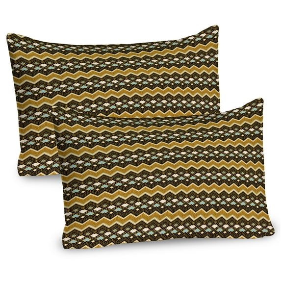 Ambesonne Aztec Pillow Sham 2 Pack, Groovy Timeless Folk Art, 36"x20", Apricot Black Turquoise