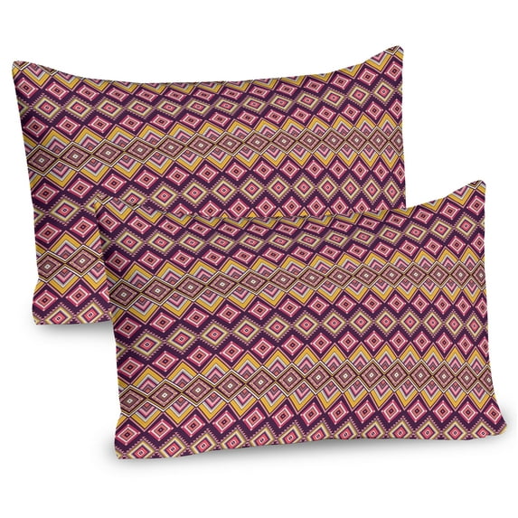 Ambesonne Aztec Pillow Sham 2 Pack, Native Pattern Rhombus Like, 30"x20", Plum Coral