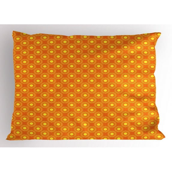Ambesonne Aztec Pillow Sham, Warm Colored Sun Motif, 26" X 20", Orange Yellow