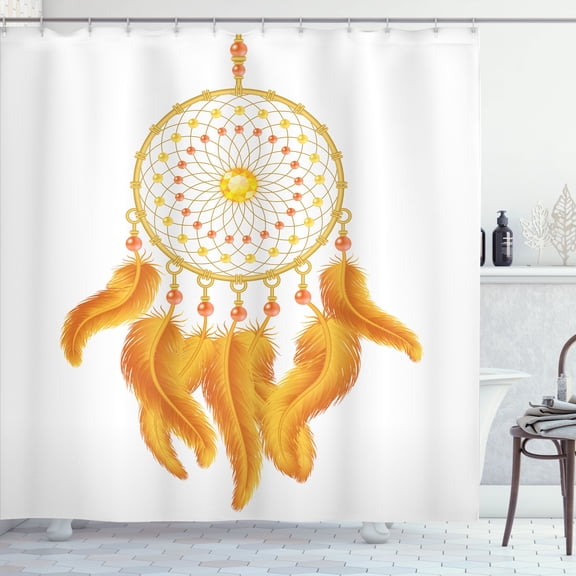 Ambesonne Aztec Shower Curtain, American Indigenous, 69"Wx84"L, Marigold White