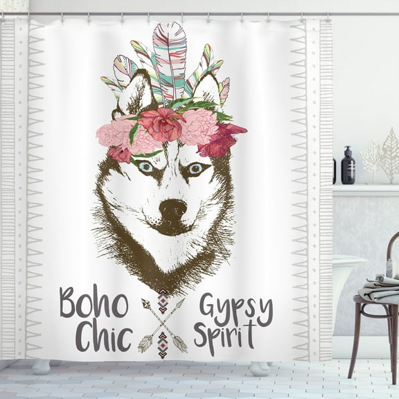 Ambesonne Aztec Shower Curtain, Flowers Feathers Husky, 69"Wx84"L, Multicolor