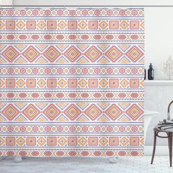 Ambesonne Aztec Shower Curtain, Medieval Folklore Influences, 69"Wx70"L, Apricot Dark Pink
