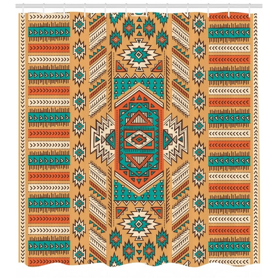 Ambesonne Aztec Shower Curtain, Tribal Bohemian Illustration, 69"Wx84"L, Apricot Orange and Teal
