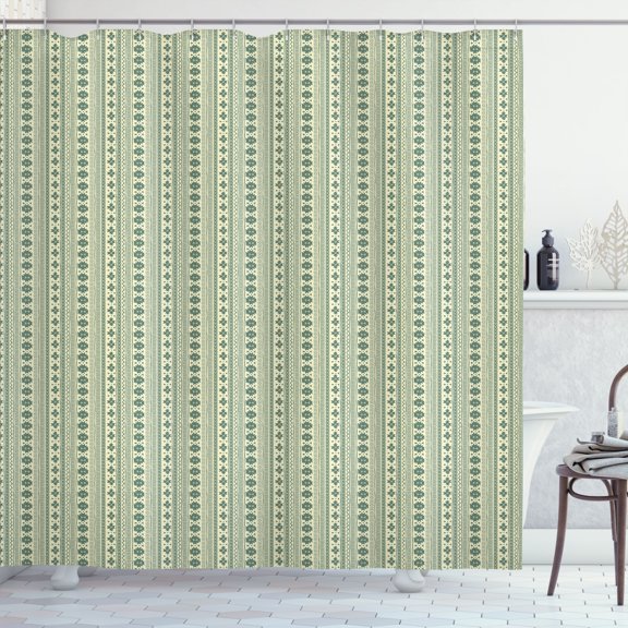 Ambesonne Aztec Shower Curtain, Tribal National Borders, 69"Wx84"L, Reseda Green and Beige