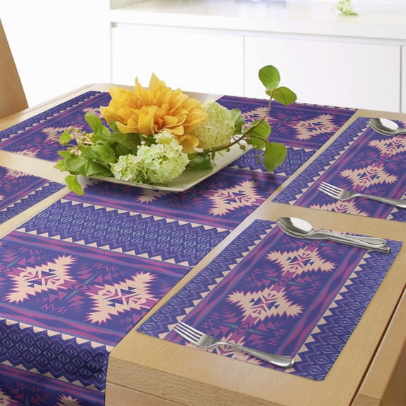 Ambesonne Aztec Table Runner & Placemats, Modern Inspire Ornate Pattern, Placemat 4 pcs + Runner 12"x72", Fuchsia Pale Peach