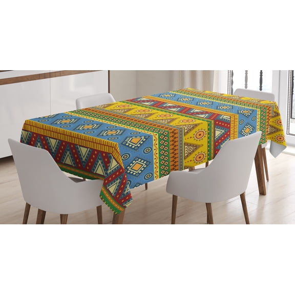 Ambesonne Aztec Tablecloth Rectangular Table Cover, Folk Motif Mexican Sun, 60"x84", Multicolor