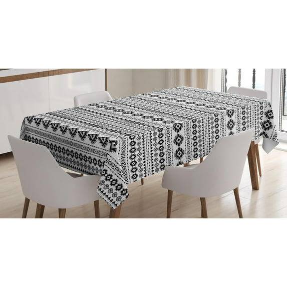 Ambesonne Aztec Tablecloth Rectangular Table Cover, Ikat Style Vintage Design, 60"x90", Black Grey White