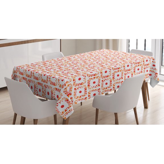 Ambesonne Aztec Tablecloth Rectangular Table Cover, Large Dots Hippie Culture, 60"x90", Scarlet Vermilion White