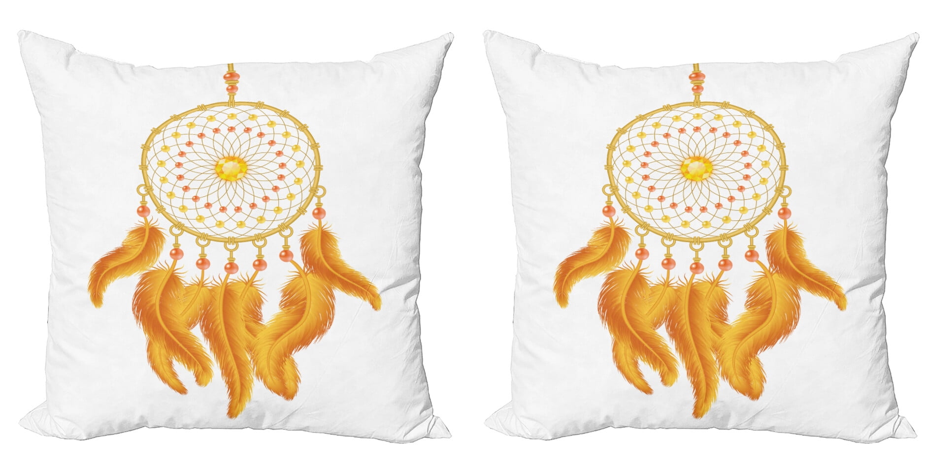 Marigold and White Aztec Dreamcatcher Pillow Shams Set of 2