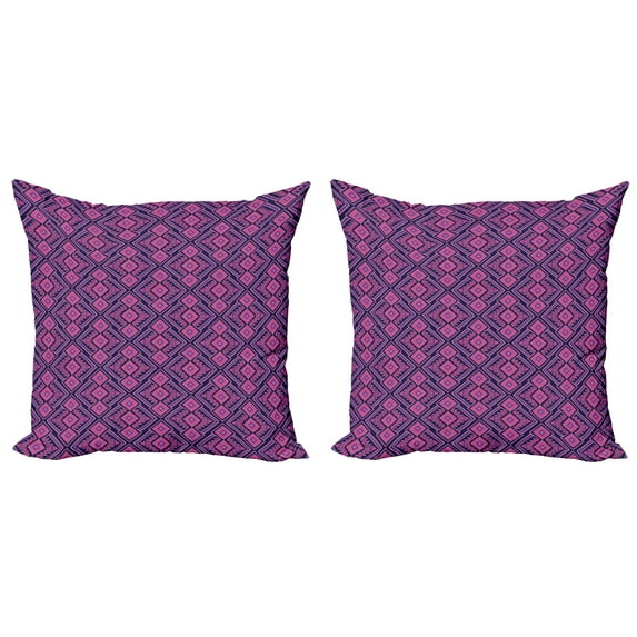 Ambesonne Aztec Throw Pillow Cover 2 Pack, Bohemian Vibrant Composition, 18", Indigo Hot Pink
