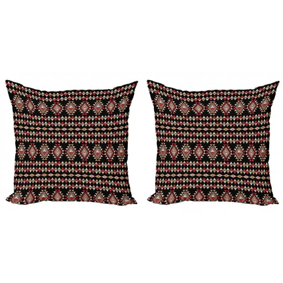 Ambesonne Aztec Throw Pillow Cover 2 Pack, Folk Art Triangles Patchwork, 18", Almond Dark Pink