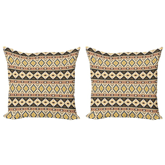 Ambesonne Aztec Throw Pillow Cover 2 Pack, Mexican Lines and Triangles, 18", Mustard Cocoa