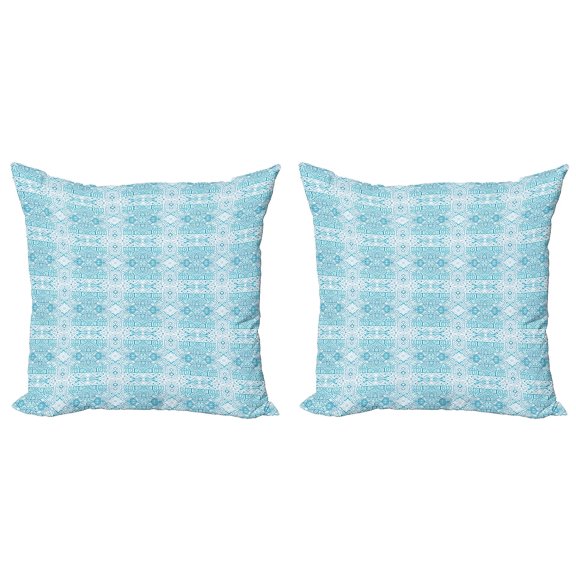 Ambesonne Aztec Throw Pillow Cover 2 Pack, Monotone Bohemian Composition, 18", Sea Blue Pale Sky Blue