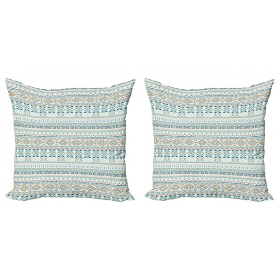 Ambesonne Aztec Throw Pillow Cover 2 Pack, Pastel Tone Geometric Mexican, 20", Tan Slate Blue