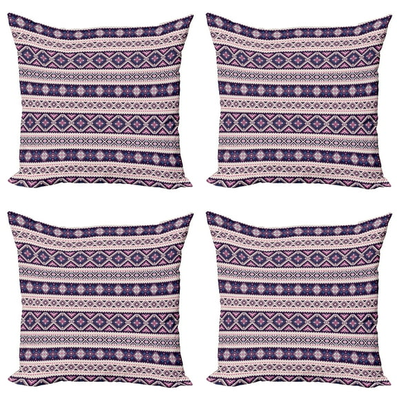Ambesonne Aztec Throw Pillow Cover 4 Pack, Aboriginal Geometric Pattern, 20", Champagne Dark Purple