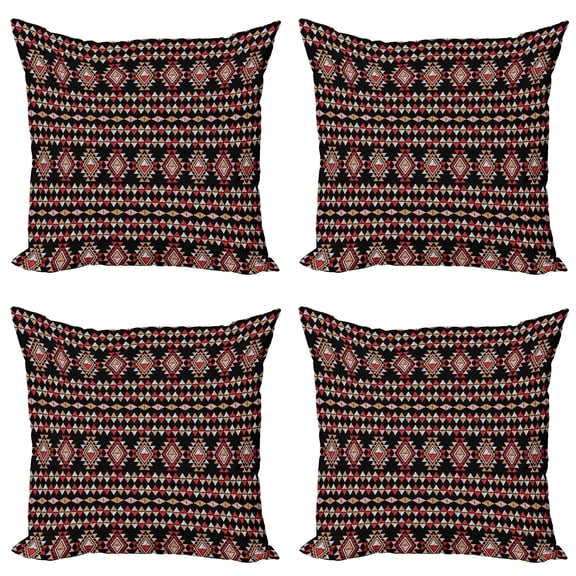 Ambesonne Aztec Throw Pillow Cover 4 Pack, Folk Art Triangles Patchwork, 16", Almond Dark Pink