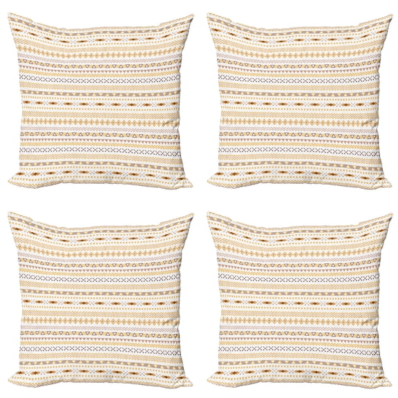 Ambesonne Aztec Throw Pillow Cover 4 Pack, Geometrical Continuous Art, 16", Almond and Dark Rosewood