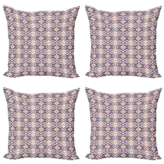 Ambesonne Aztec Throw Pillow Cover 4 Pack, Ikat Inspired Ornate Design, 18", Multicolor