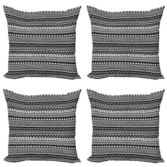 Ambesonne Aztec Throw Pillow Cover 4 Pack, Monochrome Geometrical Tribal, 20", Charcoal Grey and White