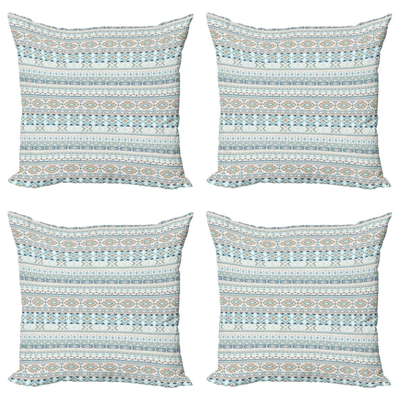 Ambesonne Aztec Throw Pillow Cover 4 Pack, Pastel Tone Geometric Mexican, 20", Tan Slate Blue
