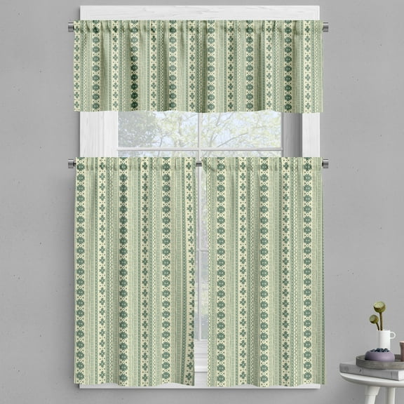 Ambesonne Aztec Valance & Curtain, Tribal National Borders, 55"x36", Reseda Green and Beige