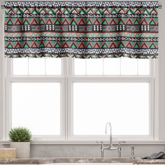 Ambesonne Aztec Valance Pack of 2, Ethnic Style Triangles Art, 54"X12", Multicolor
