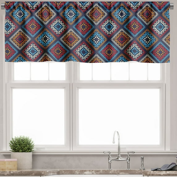 Ambesonne Aztec Valance Pack of 2, Folk Motifs in Vivid Colors, 54"X12", Night Blue Multicolor