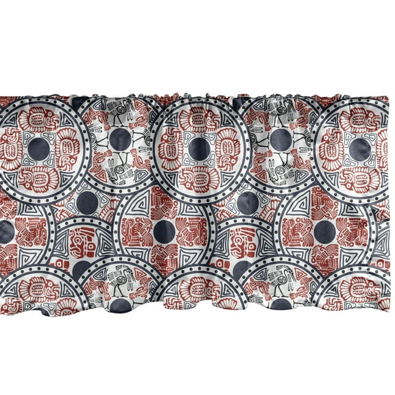 Ambesonne Aztec Window Valance, Animal Motifs Circles, 54" X 12", Vermilion Dark Blue
